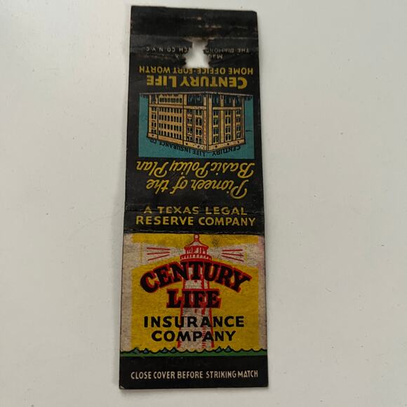 Century Life Insurance Co Pioneer Basic Policy Vintage Matchbook Cover SMB16-2 - Picture 2 of 2